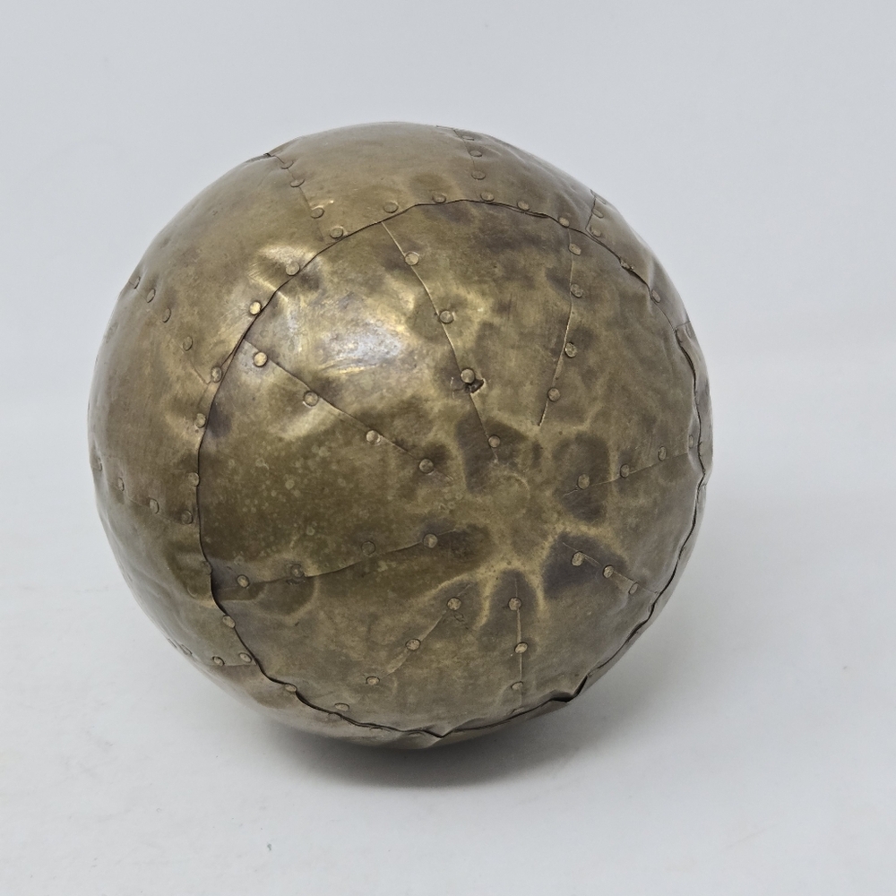 Vintage Brass Abstract Hammered Sphere Modern Brutalist Contemporary Decor